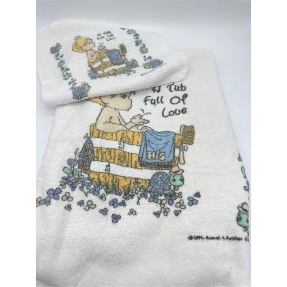 Vintage Precious Moments Bath Towel And Wash Cloth "A Tub Of Love"